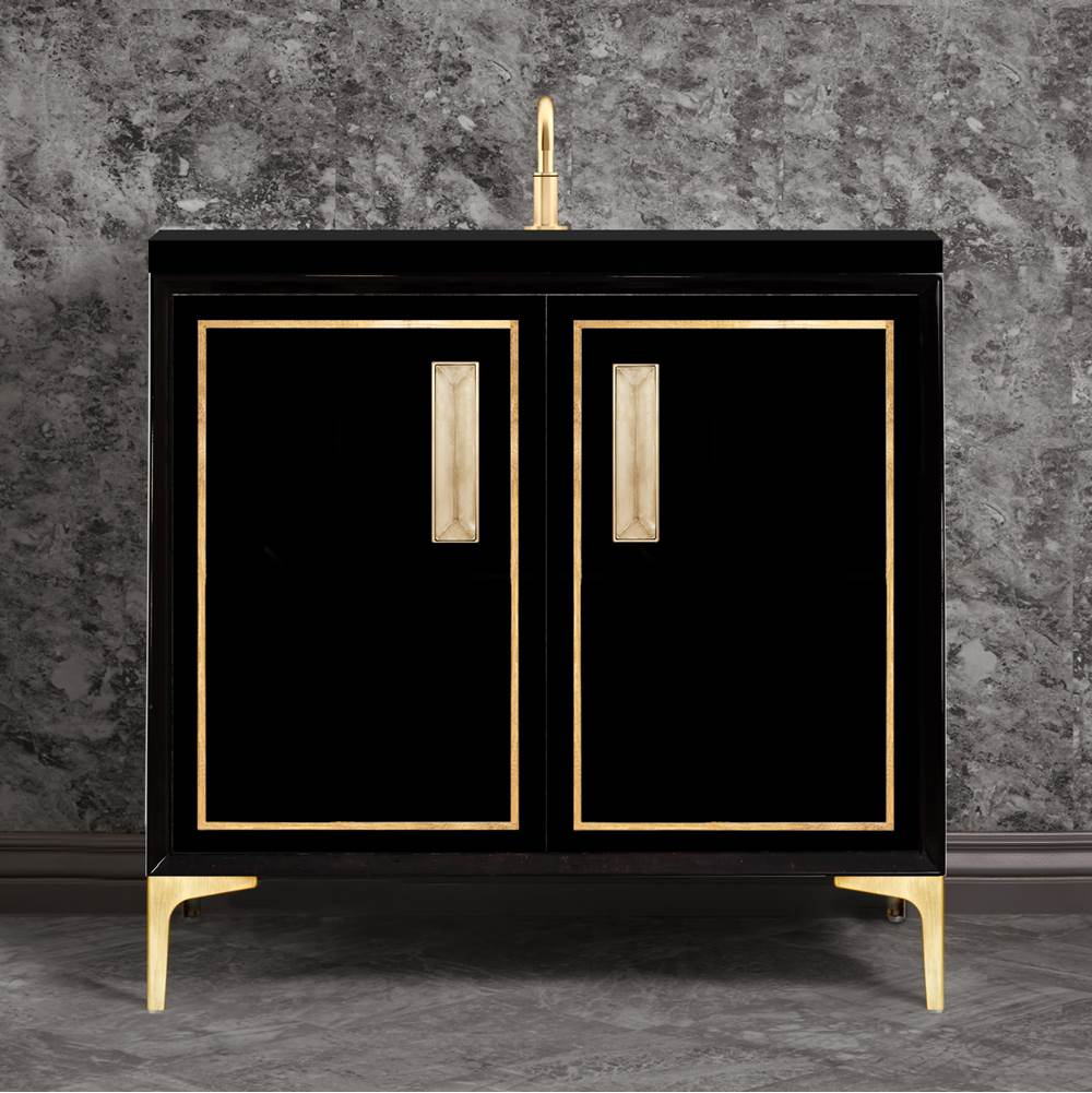 Linkasink - LINEA with 8'' Artisan Glass Prism Hardware 36'' Wide Vanity, Black, Satin Brass Hardware, 36'' x 22'' x 33.5'' (without vanity top) - Satin Brass with Eglomise Prism Glass