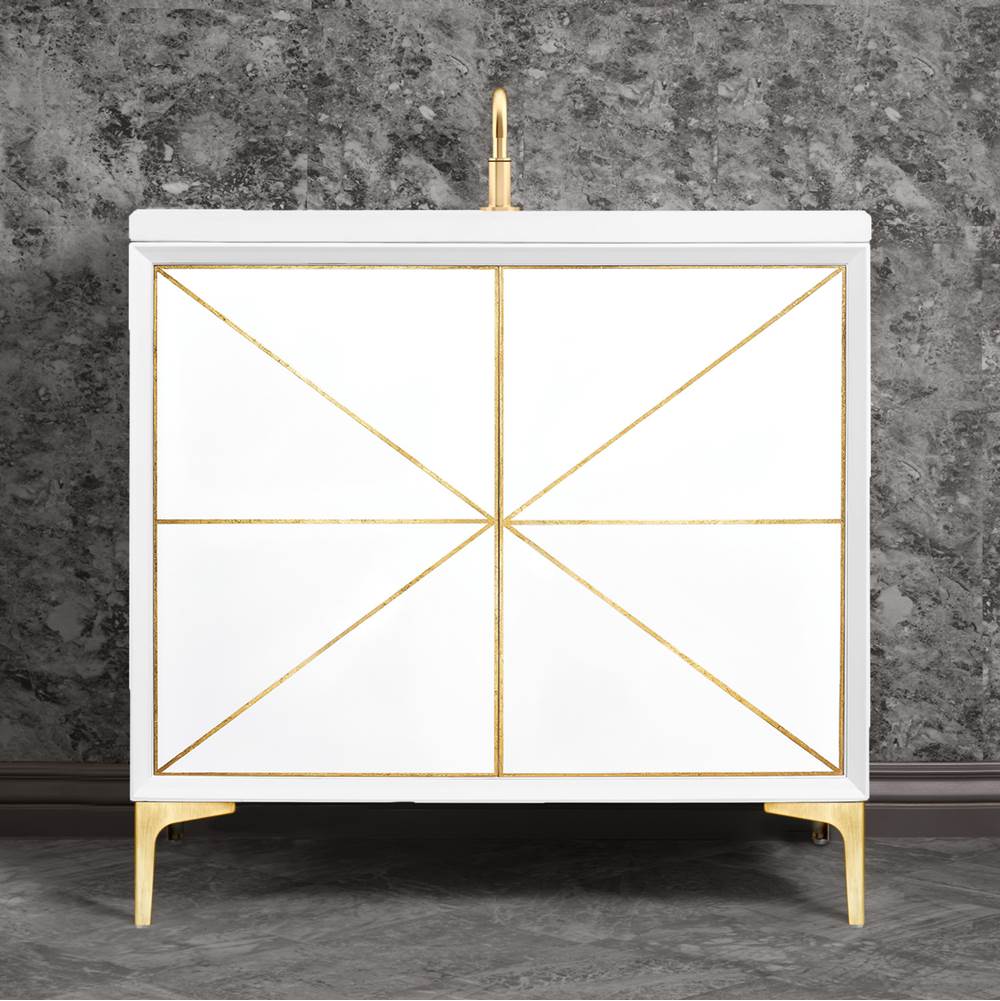 Linkasink - Divergence 36'' Wide White Vanity with Hand Applied Metal Leaf and Satin Brass Hardware - White with Satin Brass Hardware