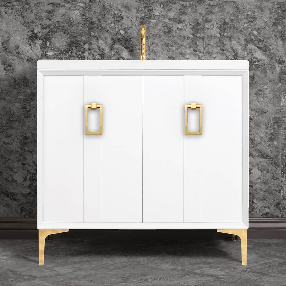 Linkasink - Tuxedo 36'' Wide White Vanity with Polished Brass Coach Pull and Hardware - White with Polished Brass Hardware