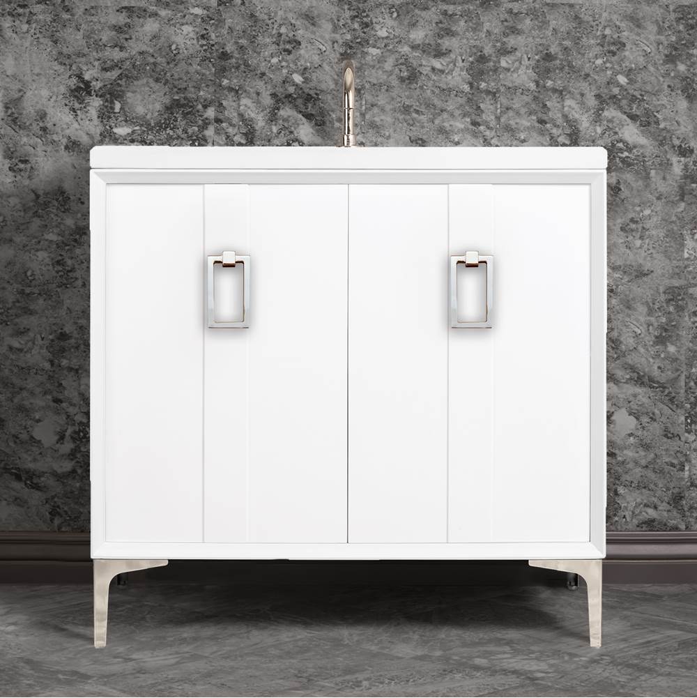 Linkasink - Tuxedo 36'' Wide White Vanity with Polished Nickel Coach Pull and Hardware - White with Polished Nickel Hardware