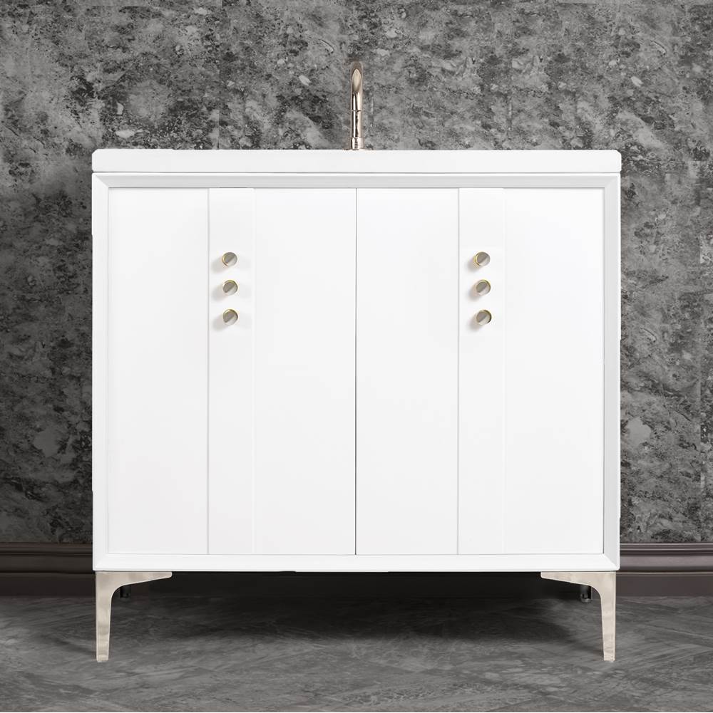 Linkasink - Tuxedo 36'' Wide White Vanity with Polished Nickel Buttons and Hardware - White with Polished Nickel Hardware