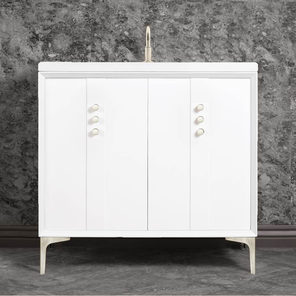 Linkasink - Tuxedo 36'' Wide White Vanity with Satin Nickel Buttons and Hardware - White with Satin Nickel Hardware