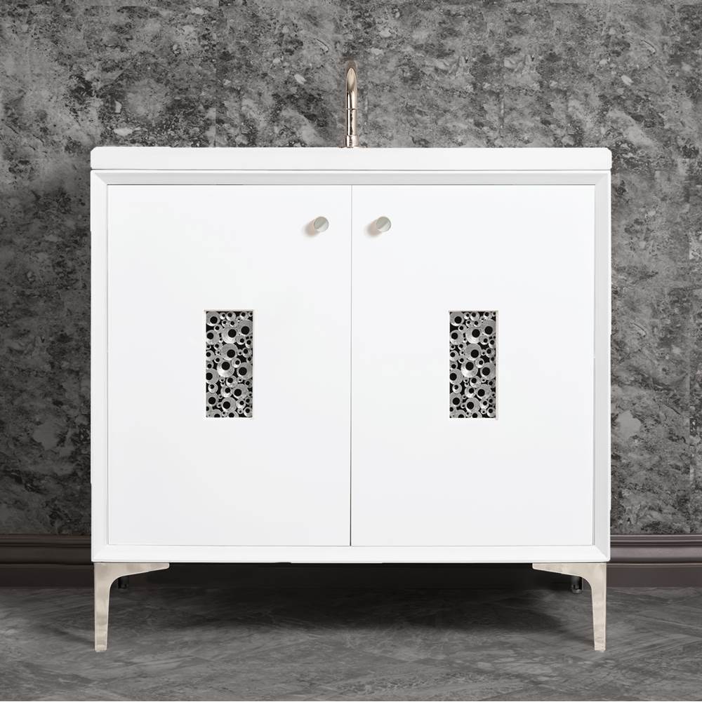 Linkasink - Frame 36'' Wide White Vanity with Polished Nickel Coral Grate and Legs - White with Polished Nickel Hardware