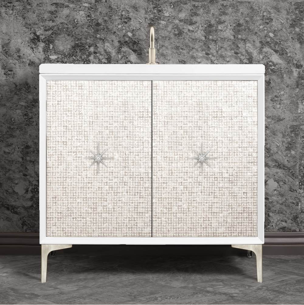 Linkasink - Mother of Pearl with 3'' Satin Nickel Star Hardware, 36'' Wide Vanity, White, 36'' x 22'' x 33.5'' (without vanity top) - Satin Nickel