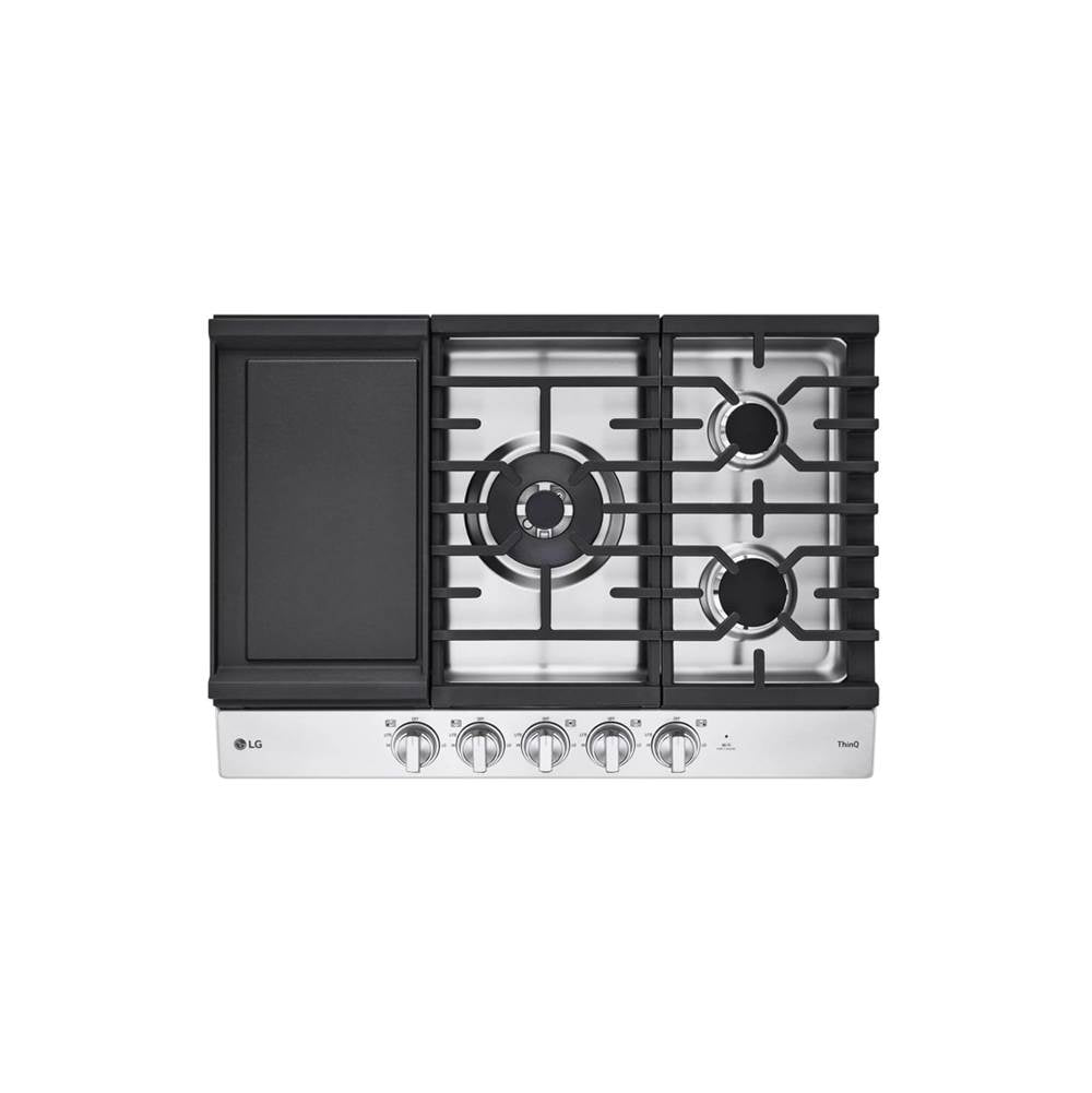 LG Appliances - 30'' Smart Gas Cooktop 22K BTU, EasyClean Cooktop, Backlit Weighted Knobs, ThinQ App, Stainless Steel - Stainless Steel