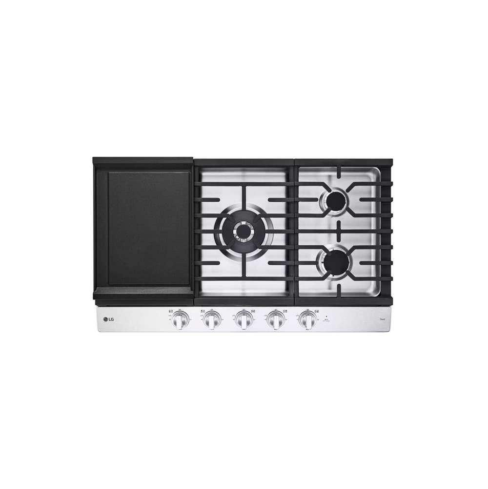 LG Appliances - 36'' Smart Gas Cooktop 22K BTU, EasyClean Cooktop, Backlit Weighted Knobs, ThinQ App, Stainless Steel - Stainless Steel