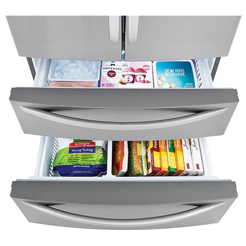 23 cu.ft. 4-Door French Door, Counter Depth, Double Freezer, Internal Water, PrintProof Stainless Steel