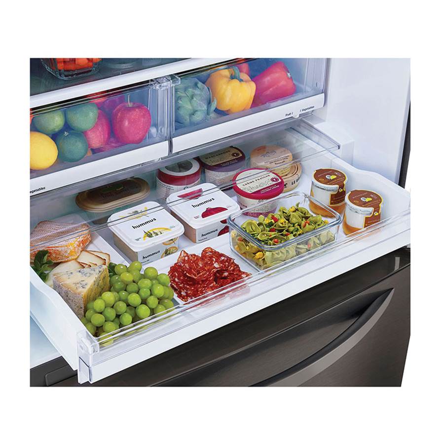 26 cu.ft. 2 Door Bottom-Mount Refrigerator, 33'' Width, Freezer Pull Drawer, Door Cooling, Black Stainless Steel