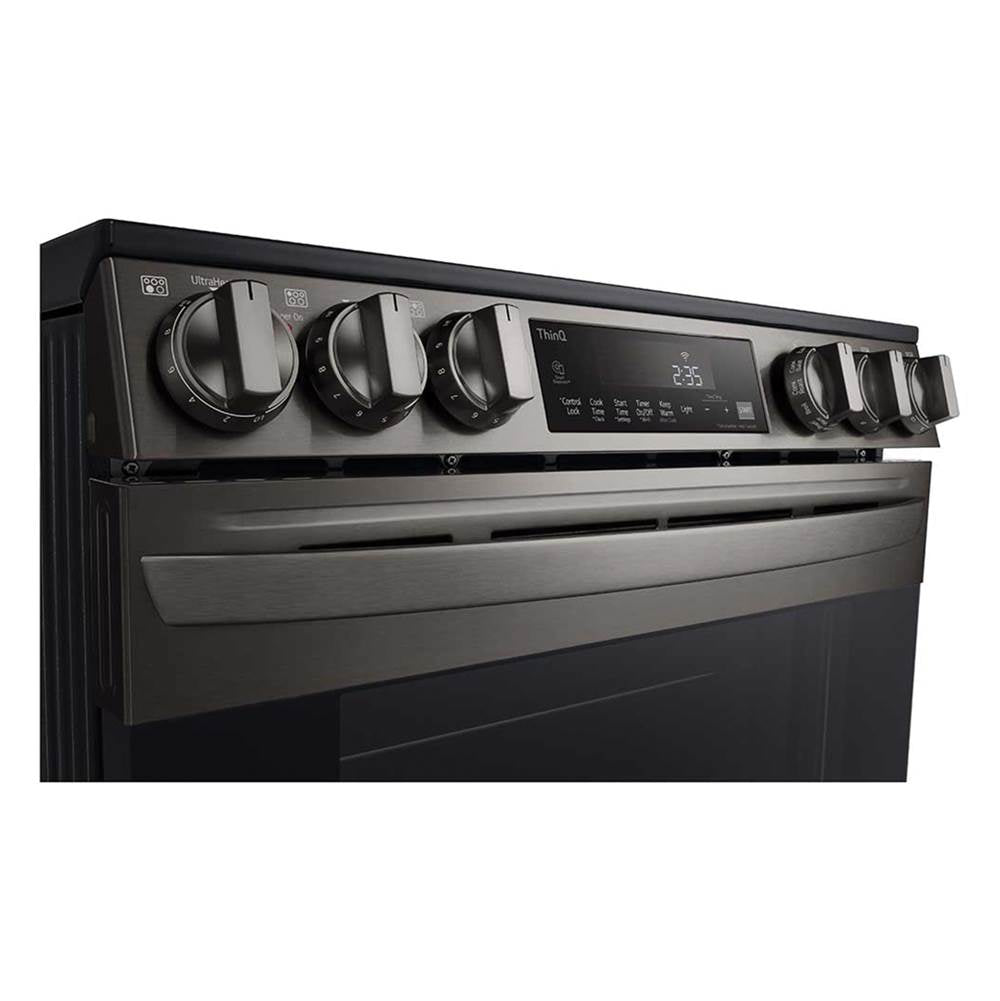 Single Oven Slide-in Electric Range, 6.3 cu-ft, Air Fry, Fan Convection, EasyClean plus Self Clean, ThinQ, PrintProof Black Stainless Steel