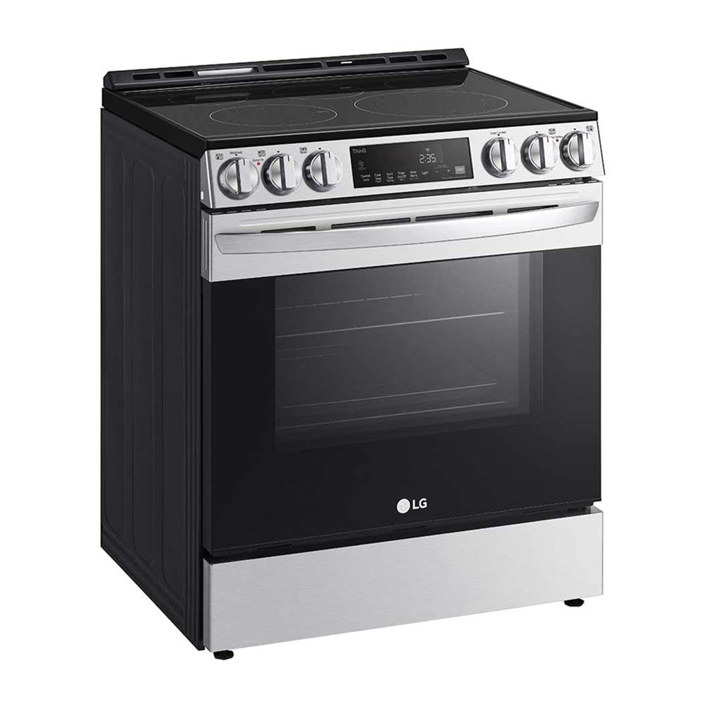 Single Oven Slide-in Electric Range, 6.3 cu-ft, Air Fry, Fan Convection, EasyClean plus Self Clean, ThinQ, PrintProof Black Stainless Steel