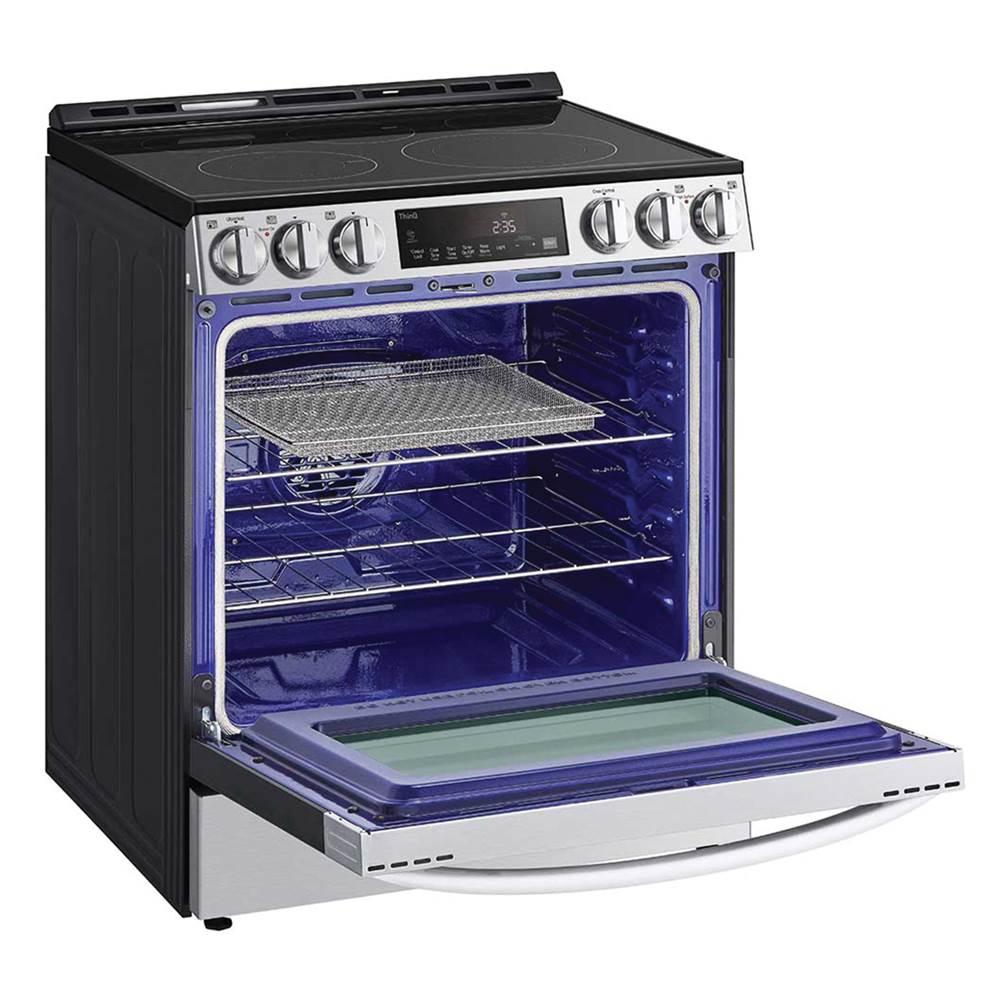 Single Oven Slide-in Electric Range, 6.3 cu-ft, Air Fry, Fan Convection, EasyClean plus Self Clean, ThinQ, PrintProof Black Stainless Steel