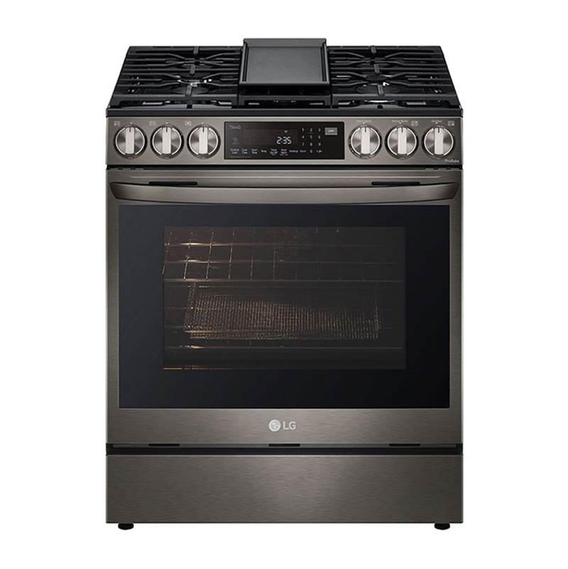 6.3 cu.ft. Gas Single Oven Slide-in Range, Instaview, Air Fry, ProBake Convection, EasyClean plus Self Clean, ThinQ, Printproof Black Stainless Steel