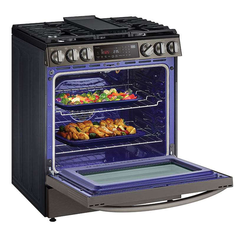 6.3 cu.ft. Gas Single Oven Slide-in Range, Instaview, Air Fry, ProBake Convection, EasyClean plus Self Clean, ThinQ, Printproof Black Stainless Steel