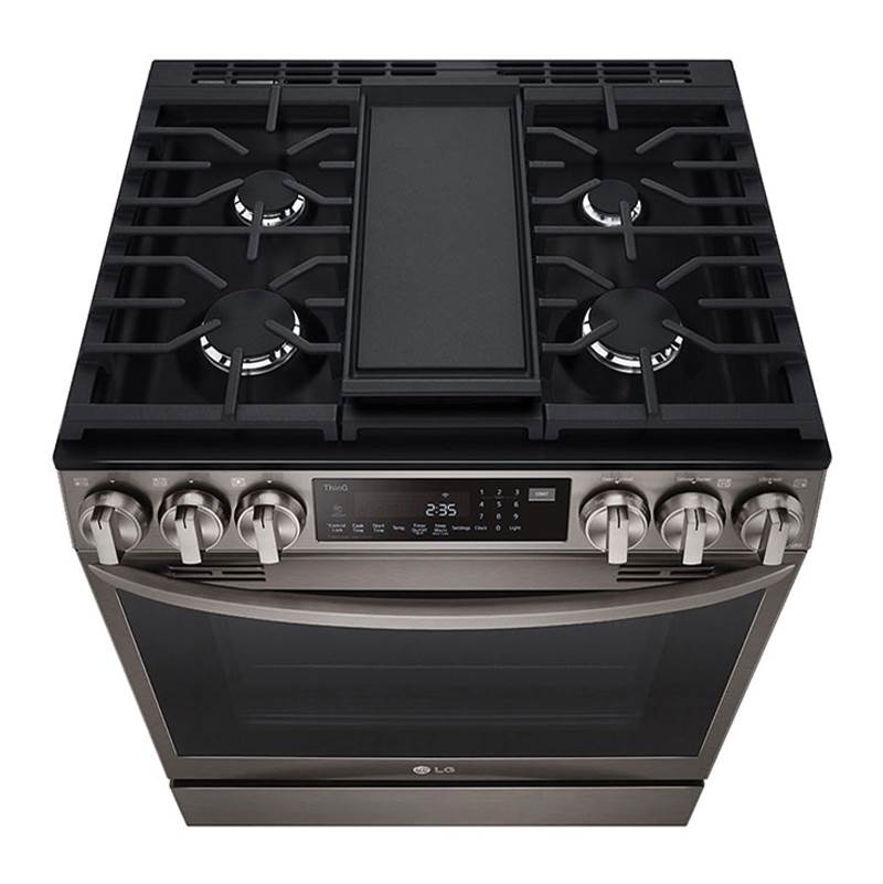6.3 cu.ft. Gas Single Oven Slide-in Range, Instaview, Air Fry, ProBake Convection, EasyClean plus Self Clean, ThinQ, Printproof Black Stainless Steel