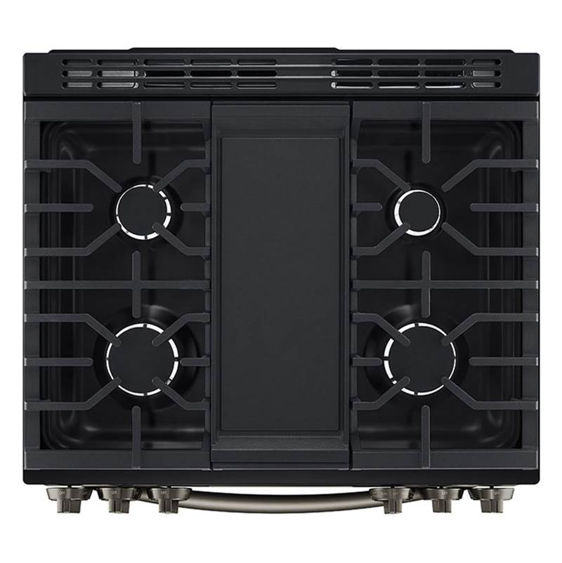 6.3 cu.ft. Gas Single Oven Slide-in Range, Instaview, Air Fry, ProBake Convection, EasyClean plus Self Clean, ThinQ, Printproof Black Stainless Steel