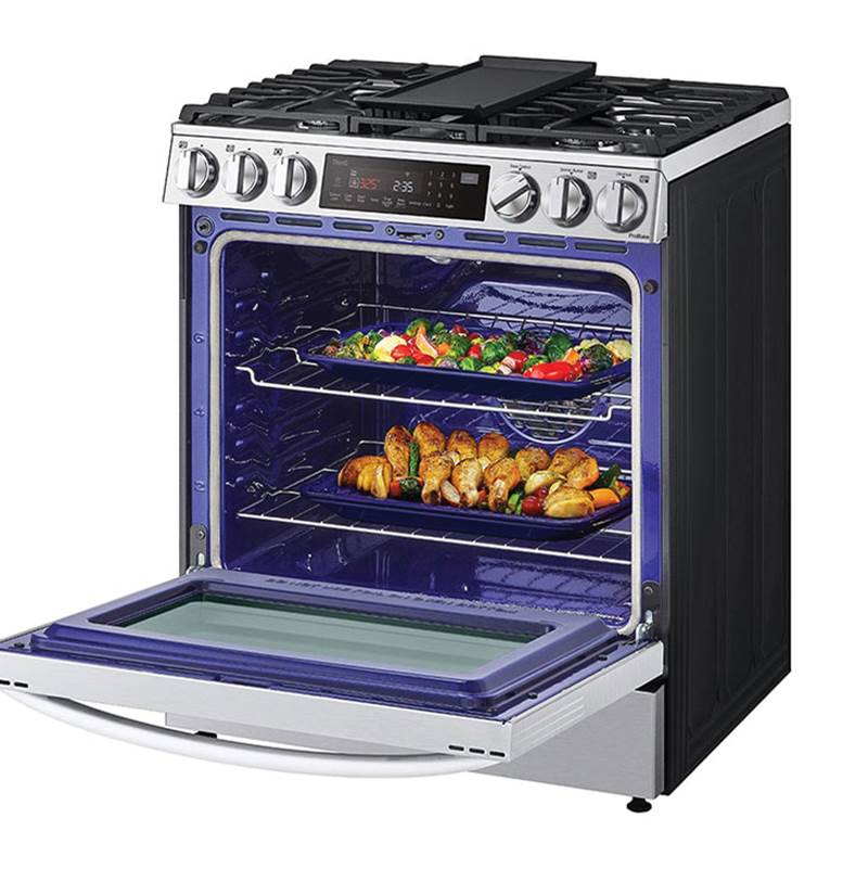 6.3 cu.ft. Gas Single Oven Slide-in Range, Instaview, Air Fry, ProBake Convection, EasyClean plus Self Clean, ThinQ, Printproof Stainless Steel