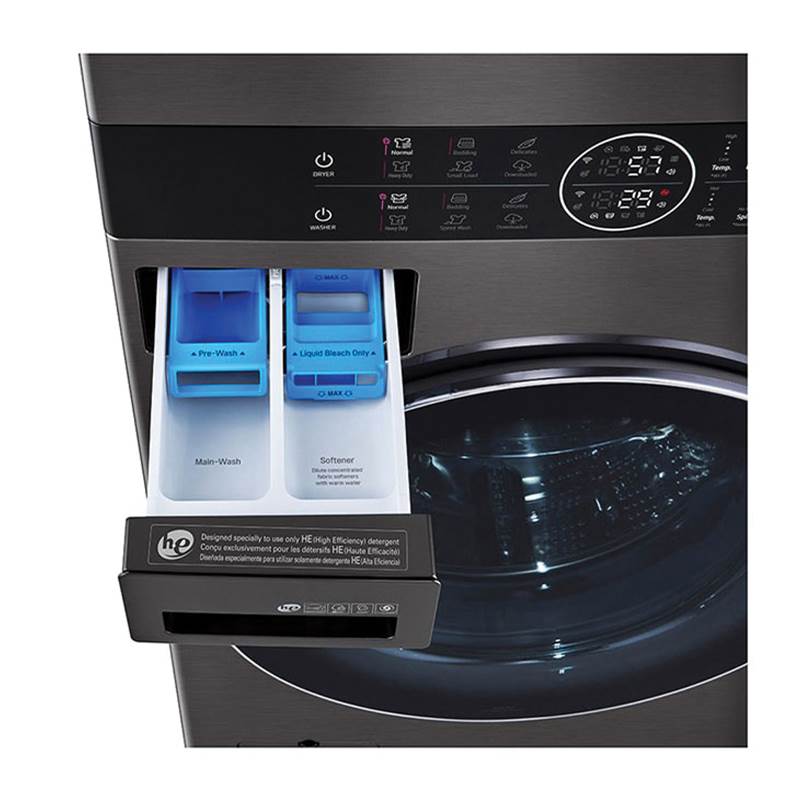 4.5 cu.ft. Washer, 7.4 cu.ft. Gas Dryer, Washtower with Center Control, TurboWash360 and TurboSteam, Black Steel