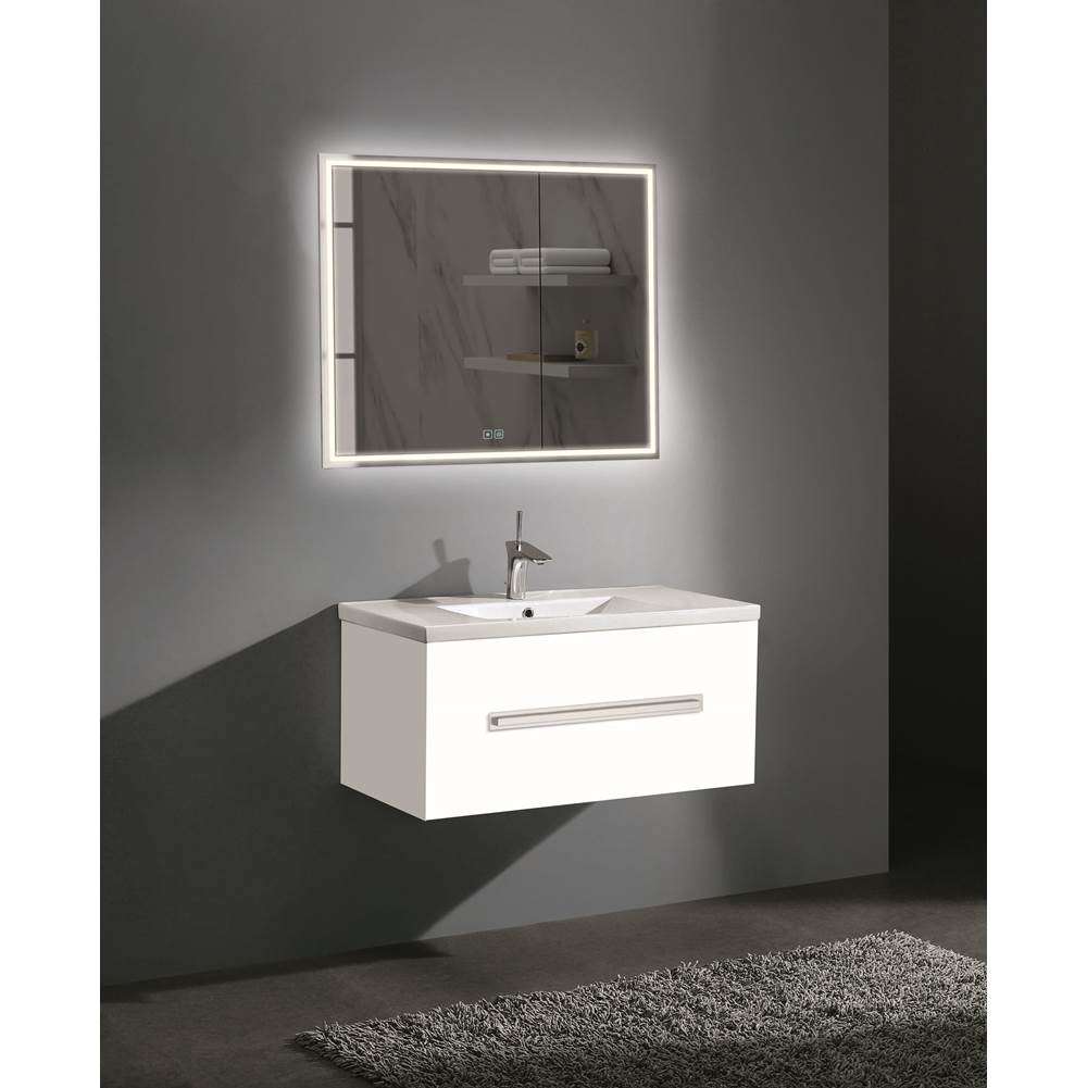 Madeli - Madeli Vogue 36'' Wall Hung Vanity Cabinet White/HW: Satin Brass(SB) - White With Satin Brass