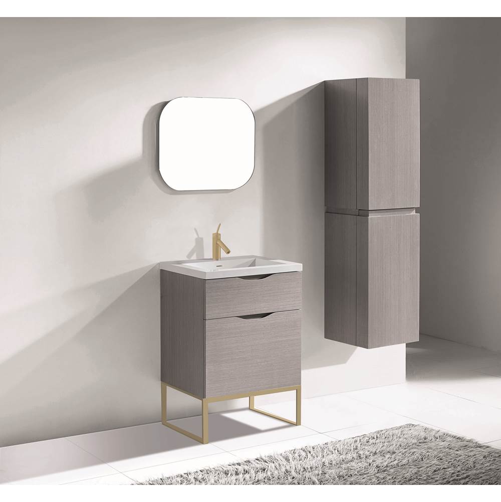 Madeli - Madeli Milano 24'' Free Standing Vanity Cabinet Ash Grey/HW: Satin Brass(SB) - Ash Gray With Satin Brass