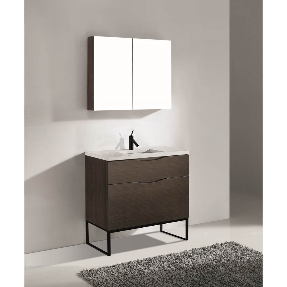 Madeli - Madeli Milano 36'' Free Standing Vanity Cabinet Walnut/HW: Matte Black(MB) - Walnut With Matte Black