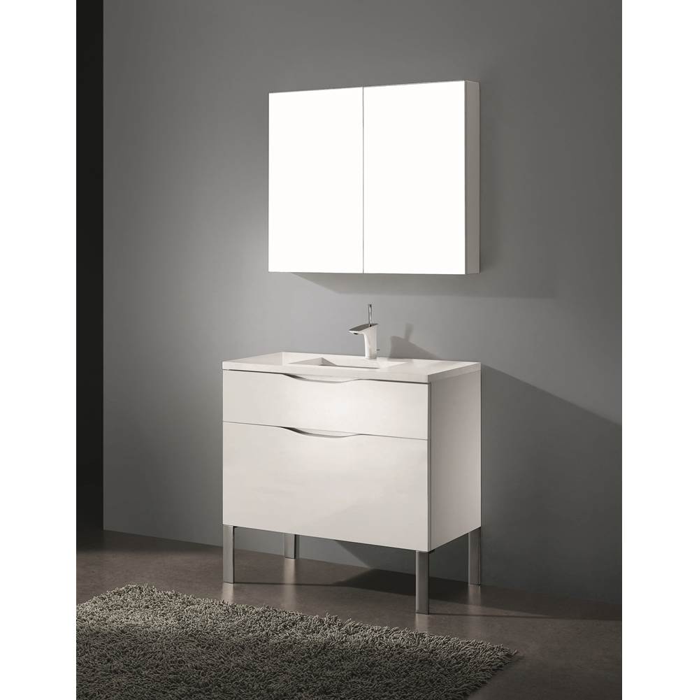 Madeli - Madeli Milano 36'' Free Standing Vanity Cabinet White/HW: Polished Nickel(PN) - White With Polished Nickel