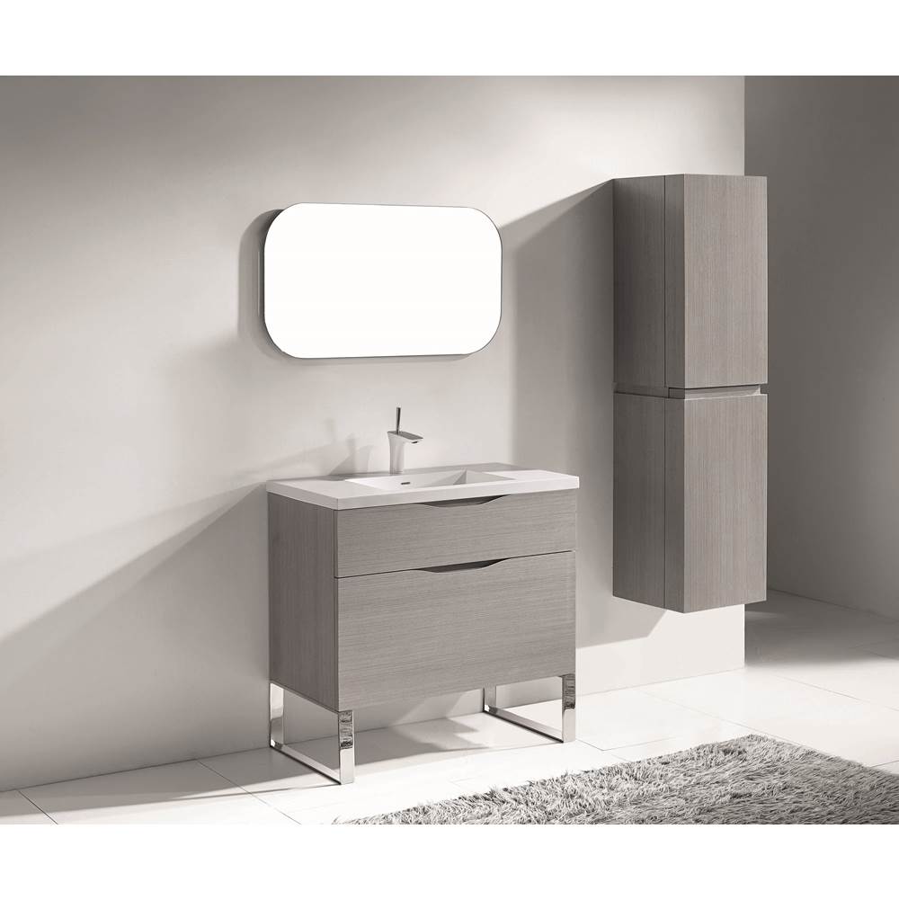 Madeli - Madeli Milano 36'' Free Standing Vanity Cabinet Ash Grey/HW: Satin Brass(SB) - Ash Gray With Satin Brass