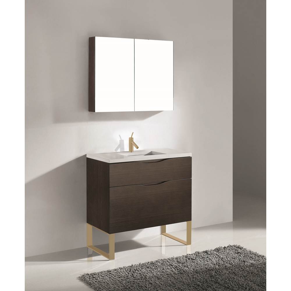 Madeli - Madeli Milano 36'' Free Standing Vanity Cabinet Walnut/HW: Satin Brass(SB) - Walnut With Satin Brass