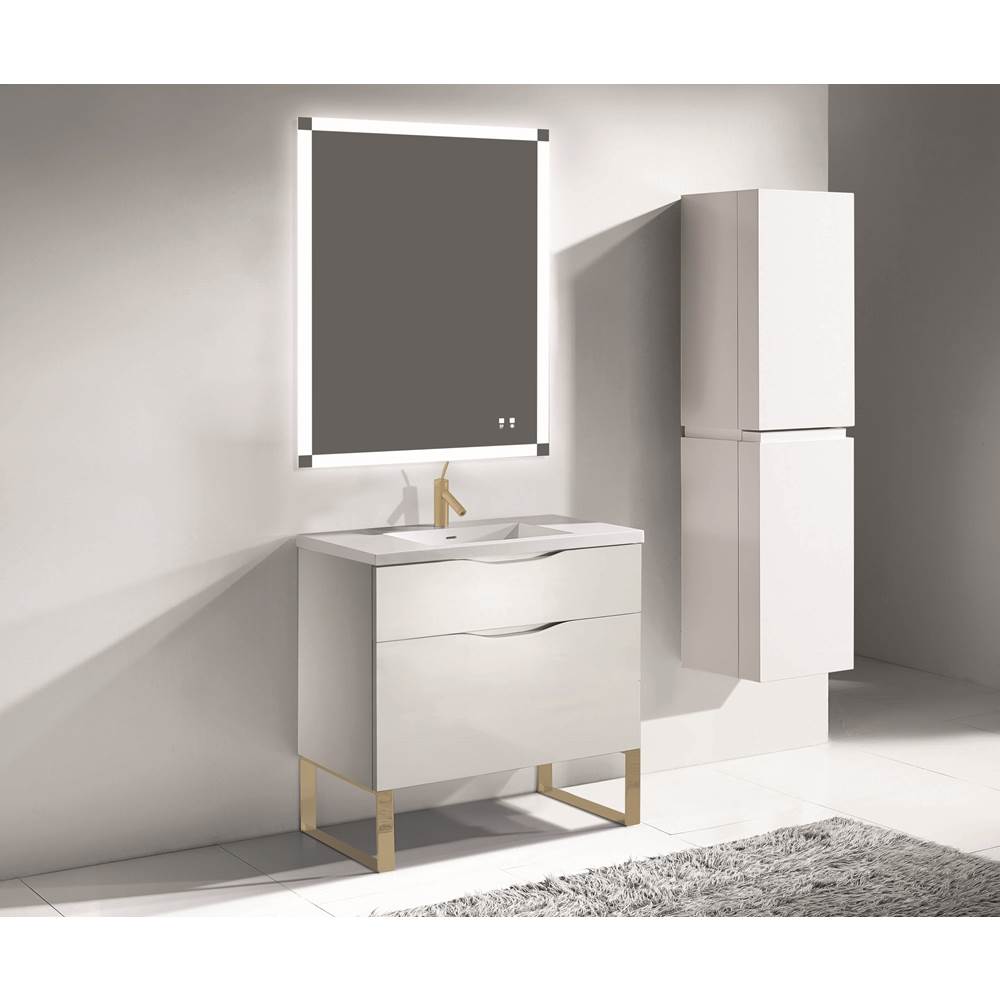 Madeli - Madeli Milano 36'' Free Standing Vanity Cabinet White/HW: Satin Brass(SB) - White With Satin Brass