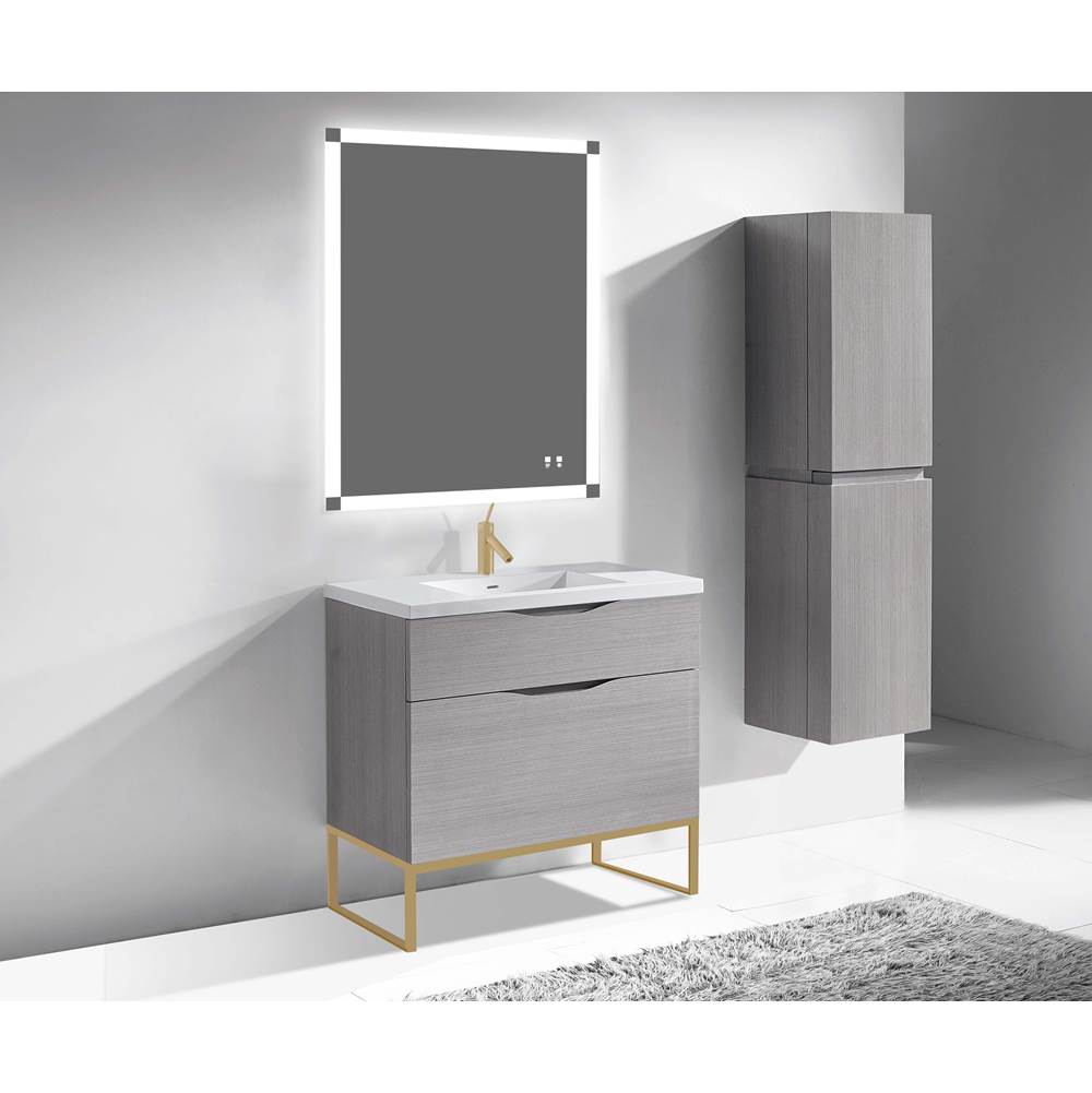 Madeli - Madeli Milano 42'' Free Standing Vanity Cabinet Ash Grey/HW: Satin Brass(SB) - Ash Gray With Satin Brass