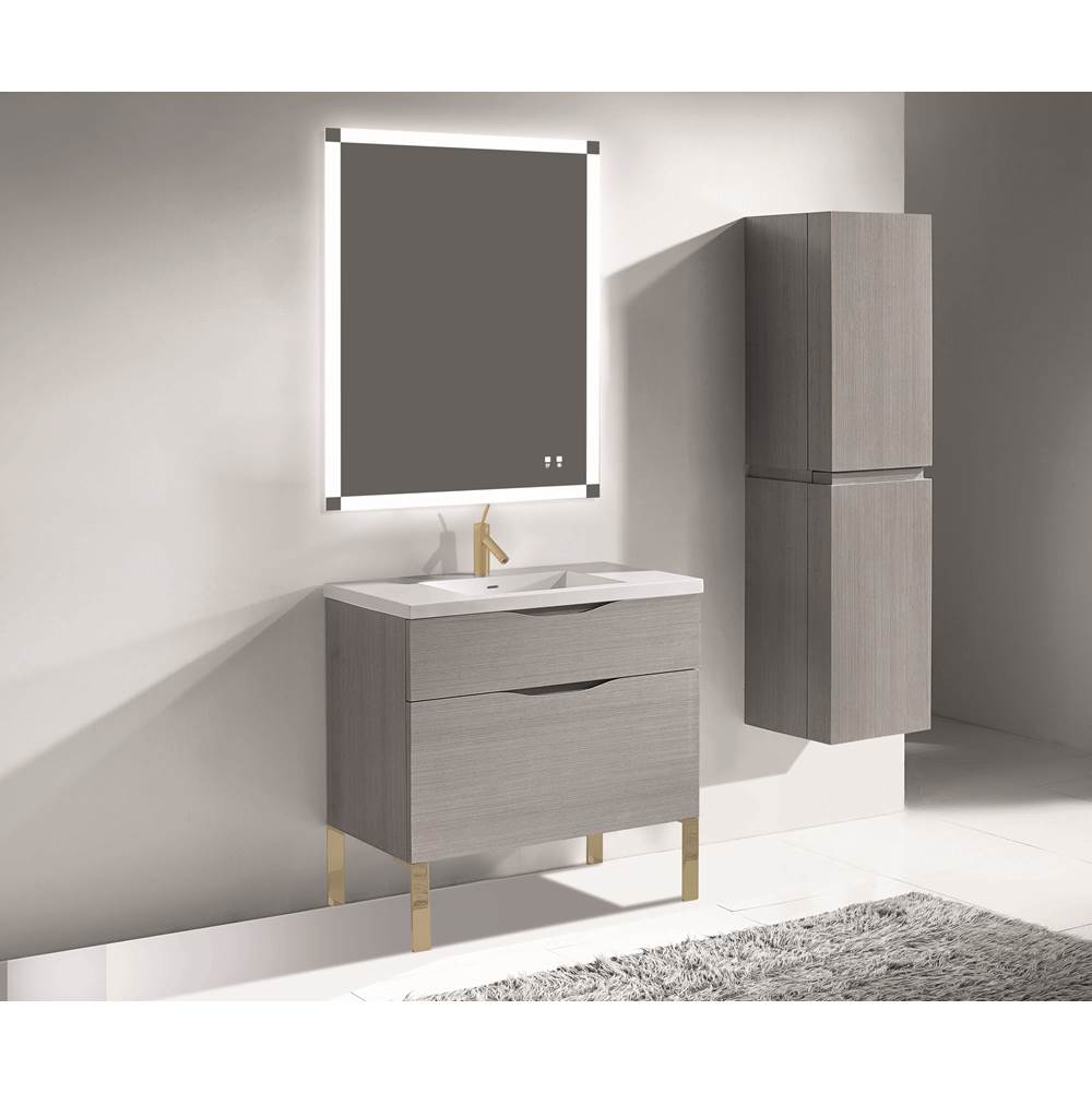 Madeli - Madeli Milano 42'' Free Standing Vanity Cabinet Ash Grey/HW: Satin Brass(SB) - Ash Gray With Satin Brass