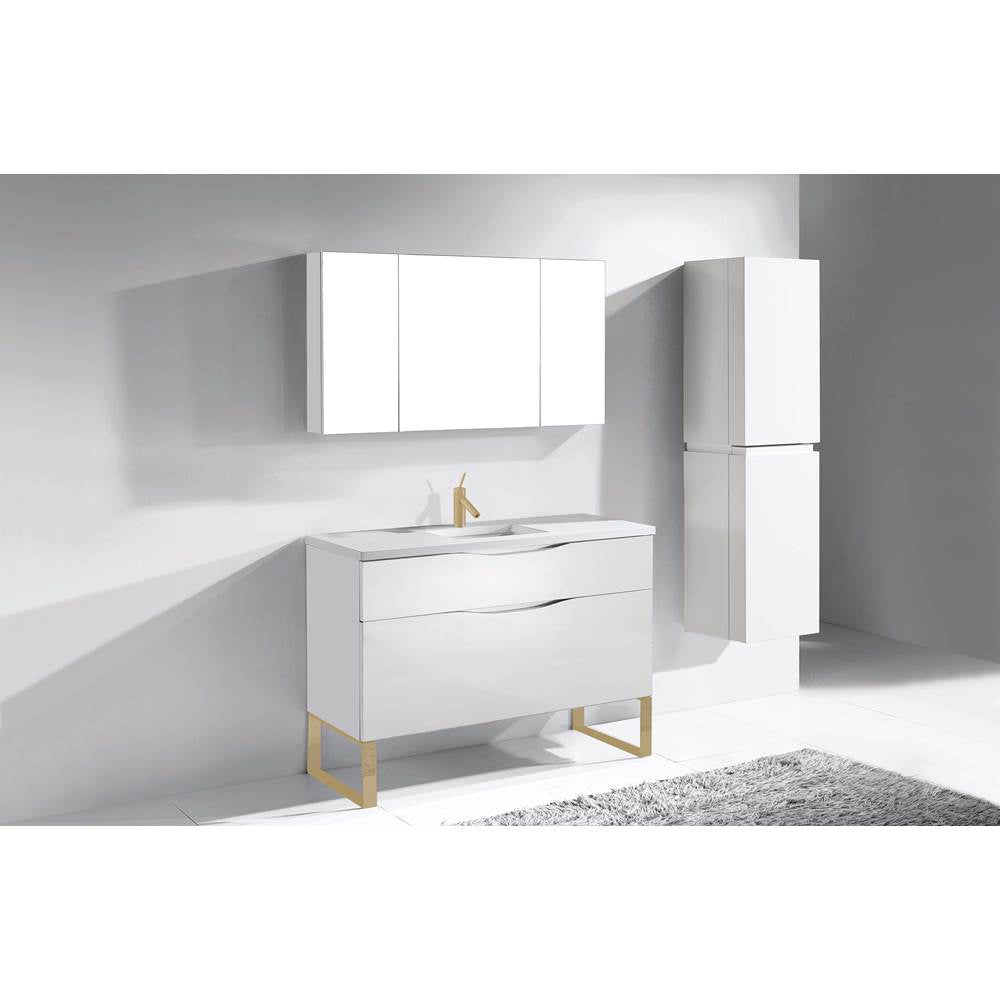 Madeli - Madeli Milano 48C'' Free Standing Vanity Cabinet White/HW: Satin Brass(SB) - White With Satin Brass