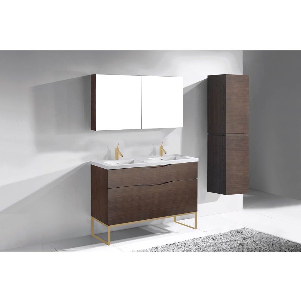Madeli - Madeli Milano 48D'' Free Standing Vanity Cabinet Walnut/HW: Satin Brass(SB) - Walnut With Satin Brass