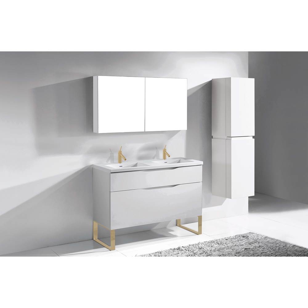 Madeli - Madeli Milano 48D'' Free Standing Vanity Cabinet White/HW: Satin Brass(SB) - White With Satin Brass