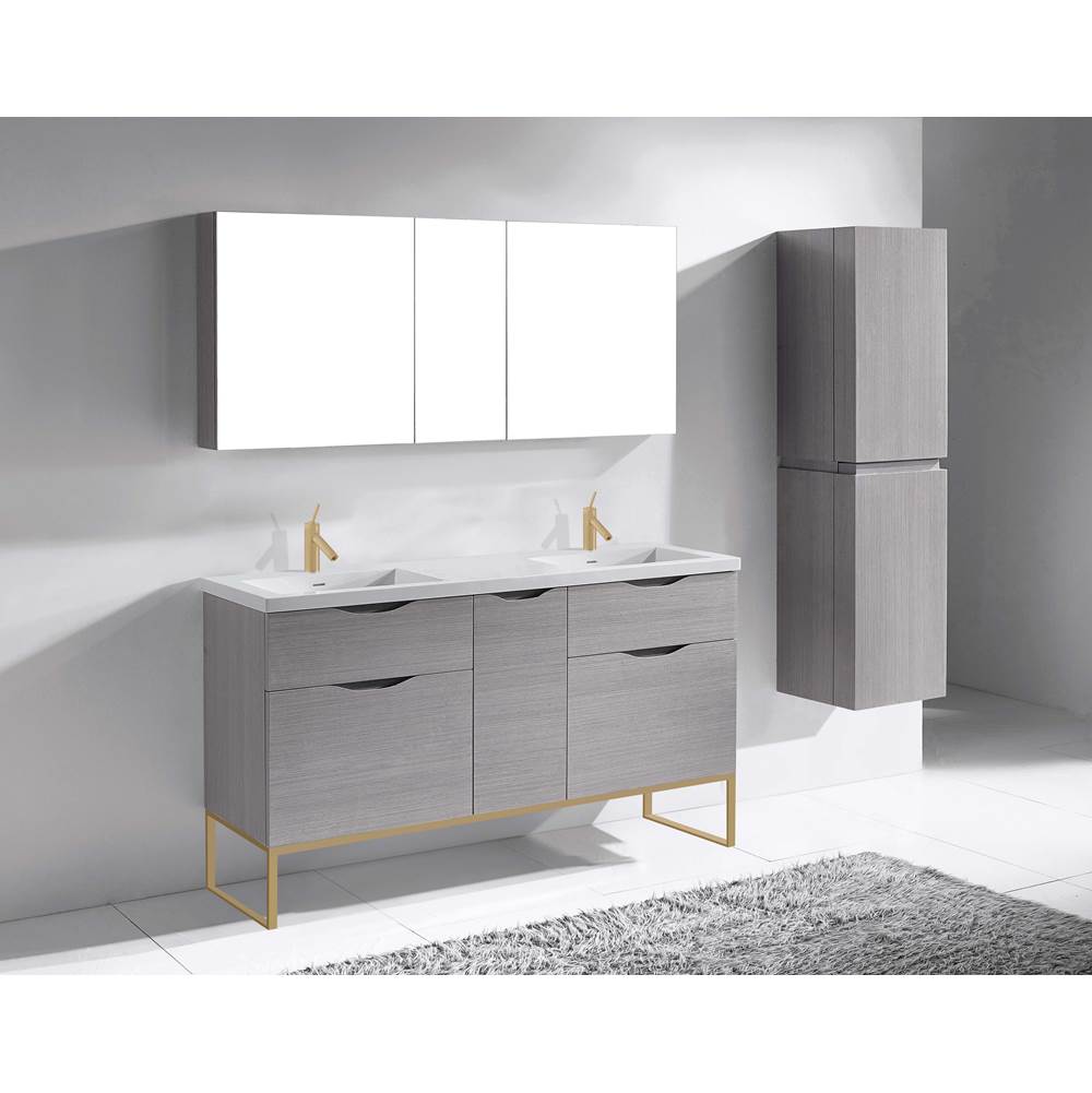 Madeli - Madeli Milano 60D'' Free Standing Vanity Cabinet Ash Grey/HW: Satin Brass(SB) - Ash Gray With Satin Brass