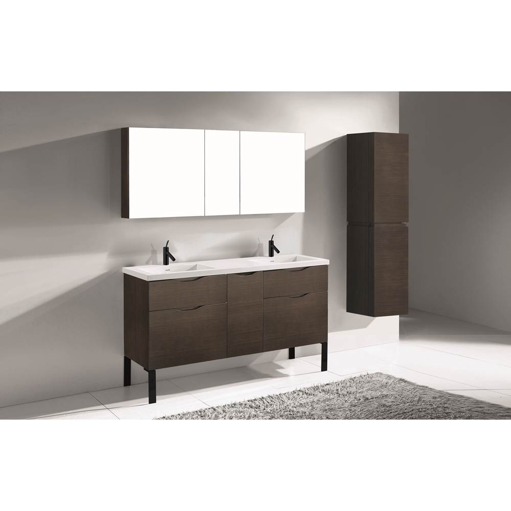 Madeli - Madeli Milano 60D'' Free Standing Vanity Cabinet Walnut/HW: Matte Black(MB) - Walnut With Matte Black