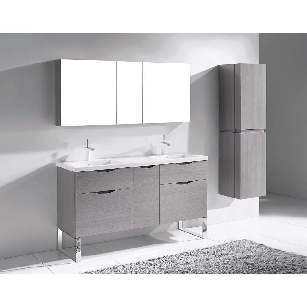 Madeli - Madeli Milano 60D'' Free Standing Vanity Cabinet Ash Grey/HW: Polished Nickel(PN) - Ash Gray With Polished Nickel