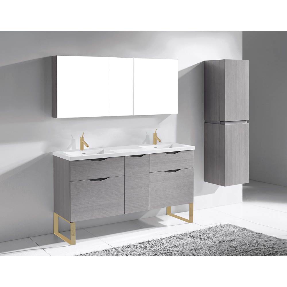 Madeli - Madeli Milano 60D'' Free Standing Vanity Cabinet Ash Grey/HW: Satin Brass(SB) - Ash Gray With Satin Brass