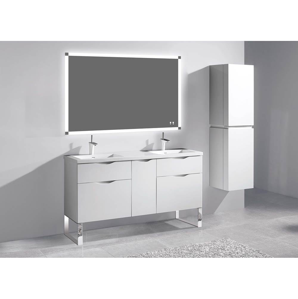 Madeli - Madeli Milano 60D'' Free Standing Vanity Cabinet White/HW: Polished Nickel(PN) - White With Polished Nickel