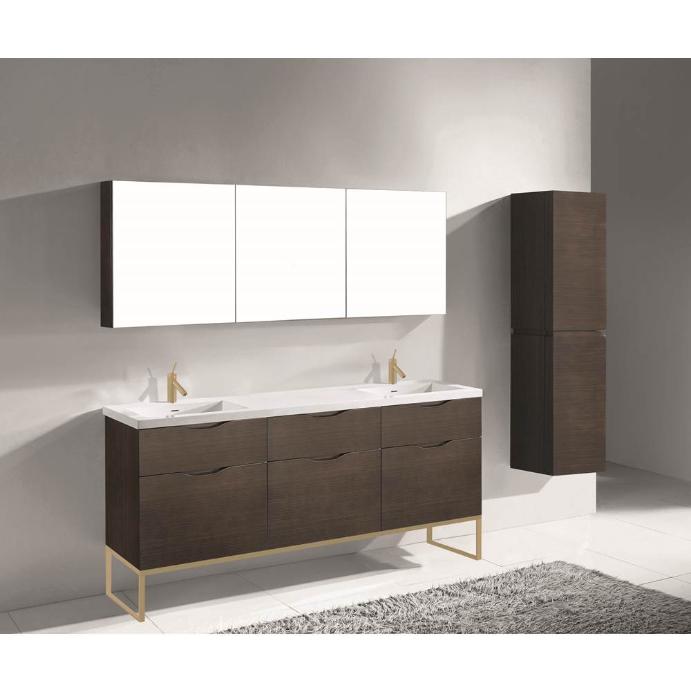 Madeli - Madeli Milano 72'' Free Standing Vanity Cabinet Walnut/HW: Satin Brass(SB) - Walnut With Satin Brass