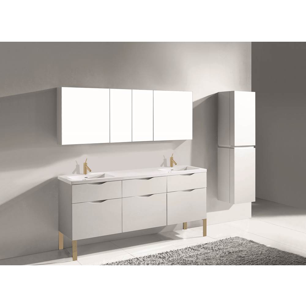 Madeli - Madeli Milano 72'' Free Standing Vanity Cabinet White/HW: Satin Brass(SB) - White With Satin Brass