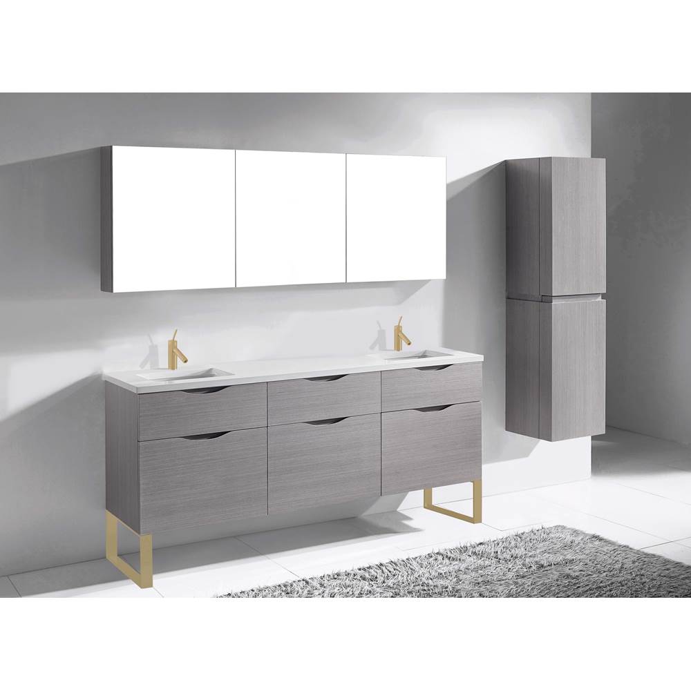 Madeli - Madeli Milano 72'' Free Standing Vanity Cabinet Ash Grey/HW: Satin Brass(SB) - Ash Gray With Satin Brass
