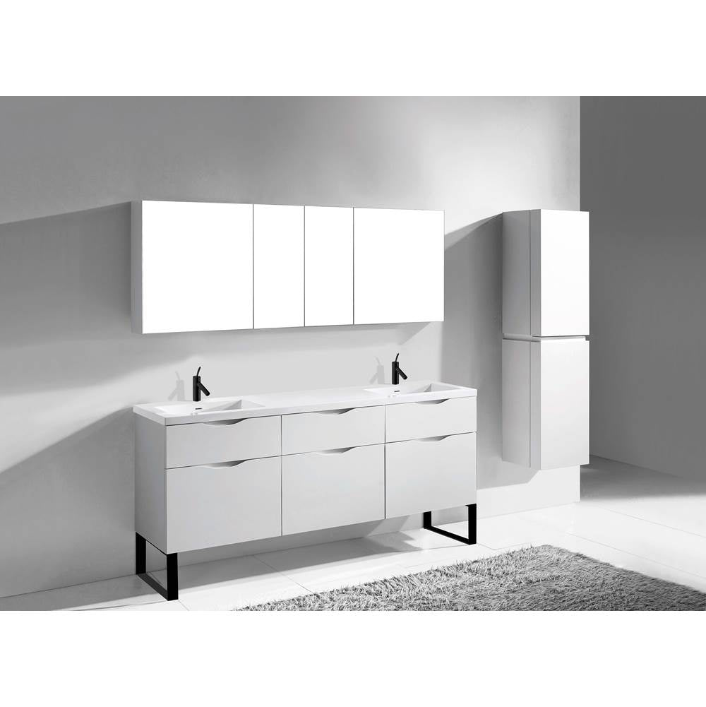 Madeli - Madeli Milano 72'' Free Standing Vanity Cabinet White/HW: Matte Black(MB) - White With Matte Black