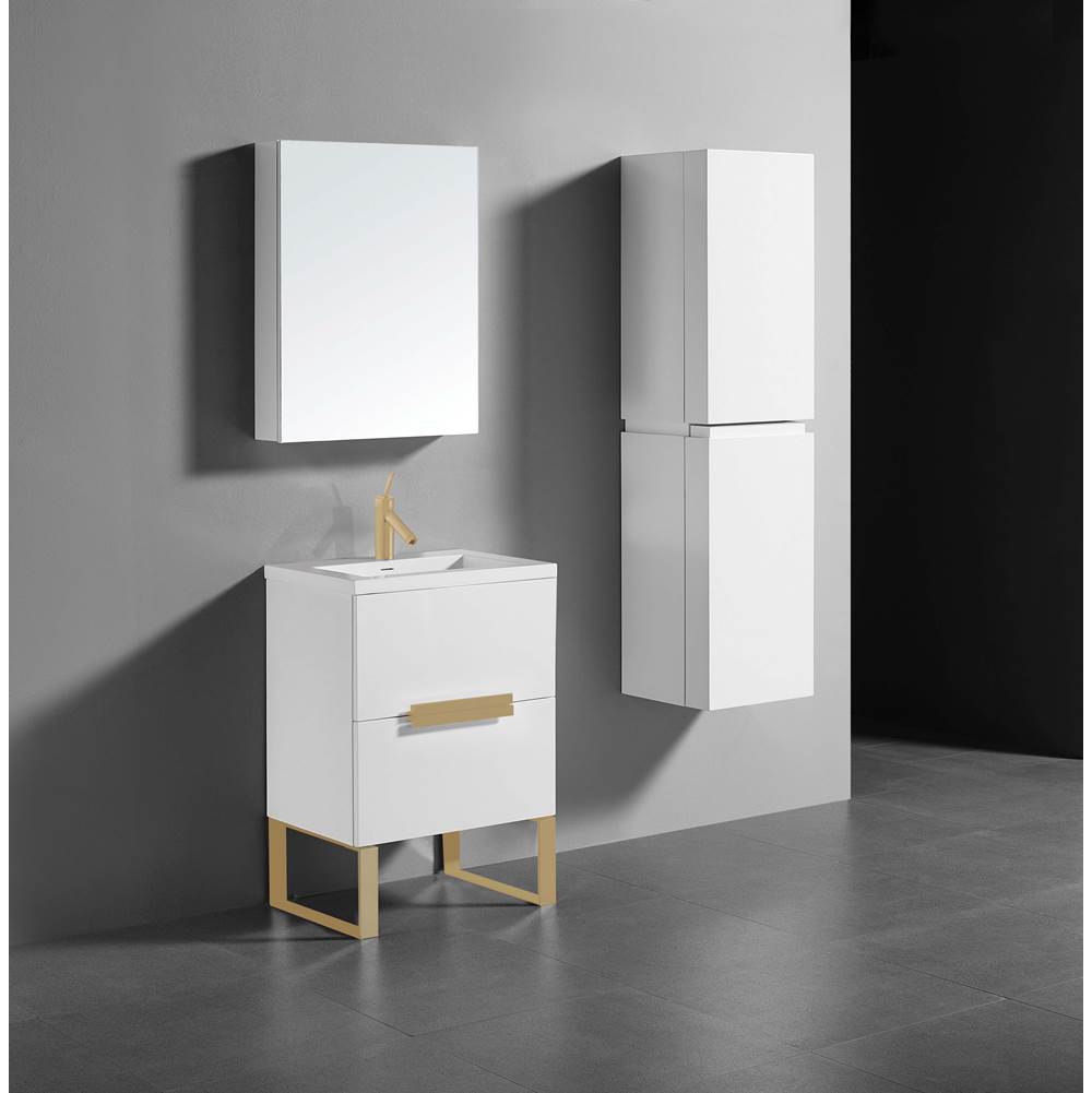 Madeli - Madeli Soho 24'' Free standing Vanity Cabinet in White/HW: Satin Brass(SB) - White With Satin Brass