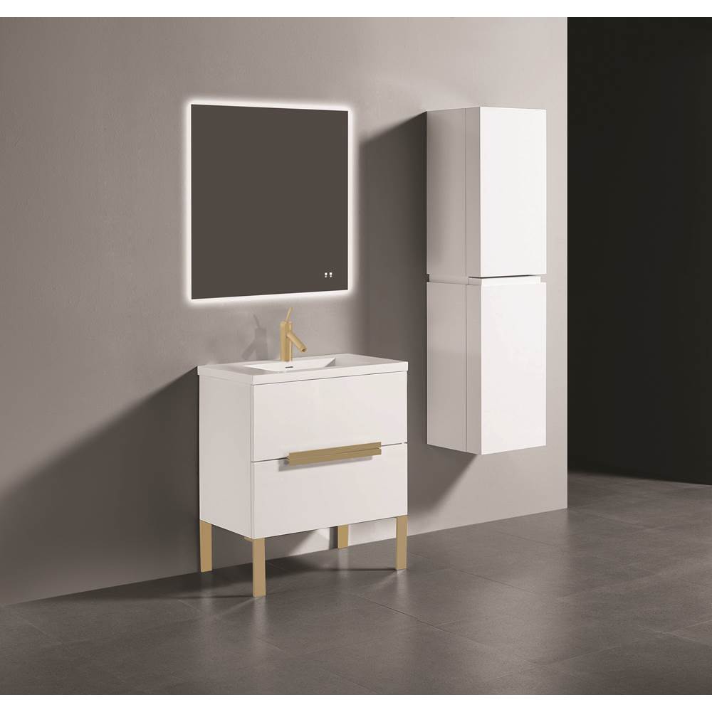 Madeli - Madeli Soho 30'' Free standing Vanity Cabinet in White/HW: Satin Brass(SB) - White With Satin Brass