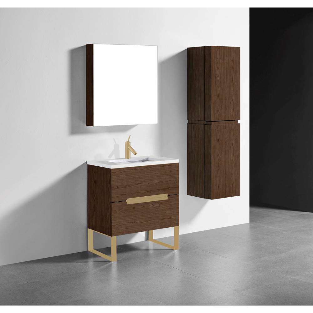 Madeli - Madeli Soho 30'' Free standing Vanity Cabinet in Brandy/HW: Satin Brass(SB) - Brandy With Satin Brass