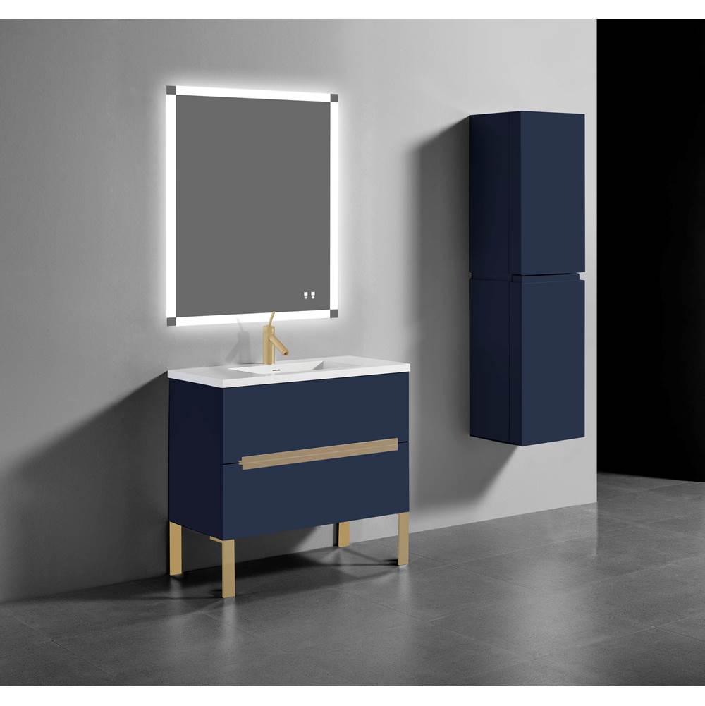 Madeli - Madeli Soho 36'' Free standing Vanity Cabinet in Sapphire/HW: Satin Brass(SB) - Sapphire With Satin Brass