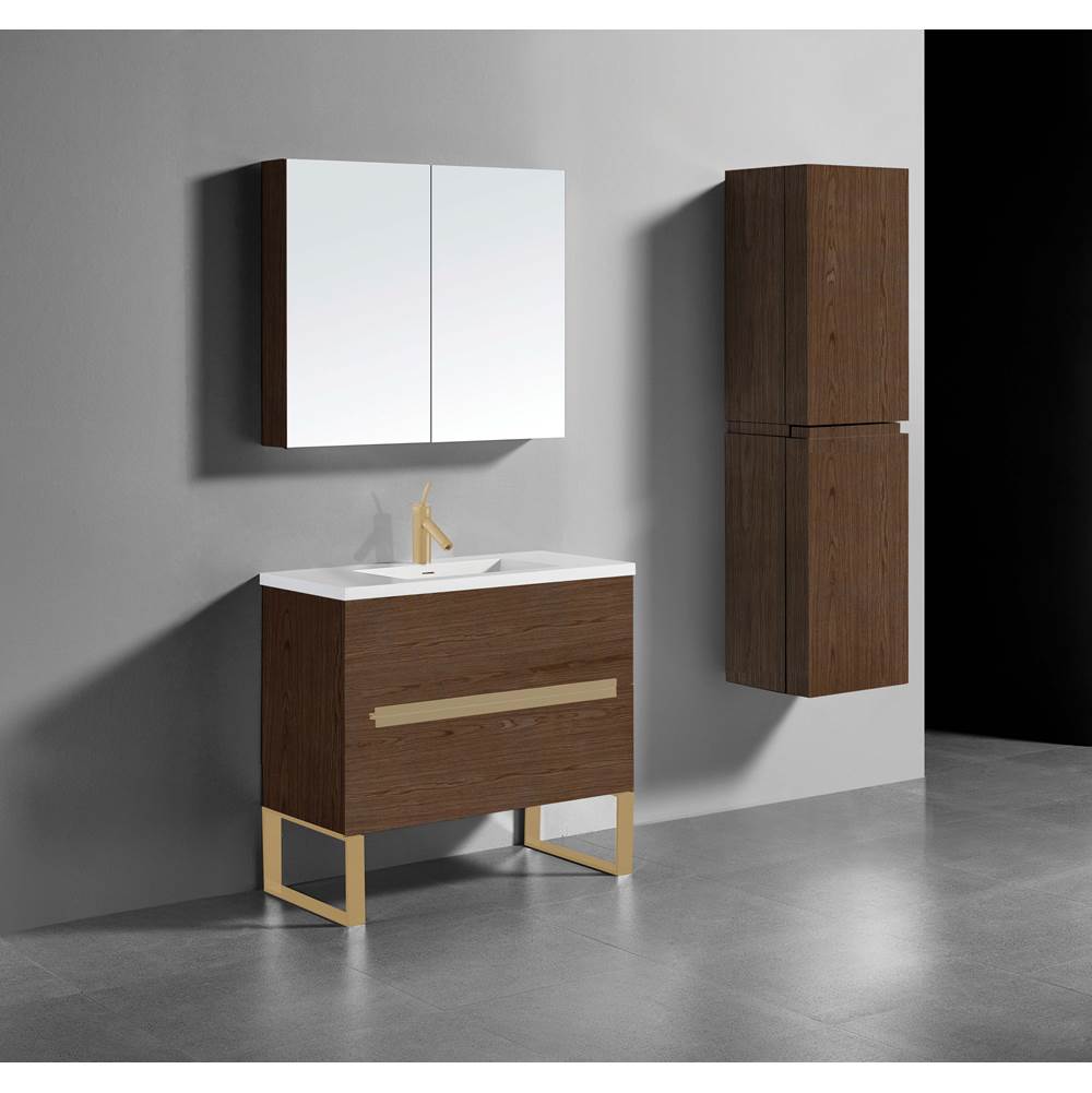 Madeli - Madeli Soho 36'' Free standing Vanity Cabinet in Brandy/HW: Satin Brass(SB) - Brandy With Satin Brass