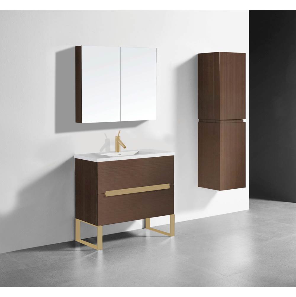 Madeli - Madeli Soho 36'' Free standing Vanity Cabinet in Walnut/HW: Satin Brass(SB) - Walnut With Satin Brass