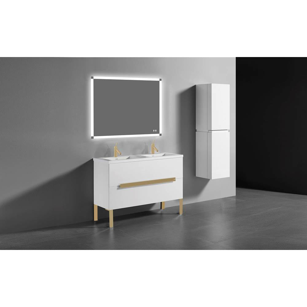 Madeli - Madeli Soho 48D'' Free standing Vanity Cabinet in White/HW: Satin Brass(SB) - White With Satin Brass