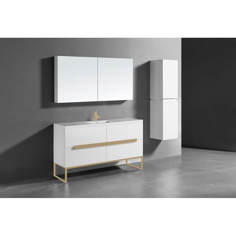 Madeli - Madeli Soho 60C'' Free standing Vanity Cabinet in White/HW: Satin Brass(SB) - White With Satin Brass